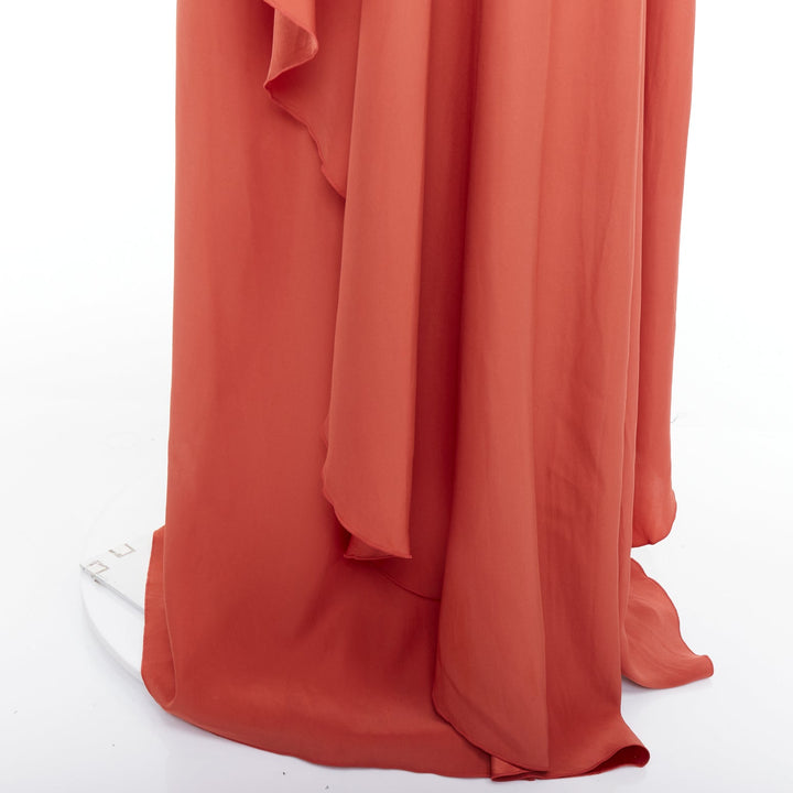 LANVIN 2015 100% silk burnt orange strapless tiered column maxi gown FR36 S