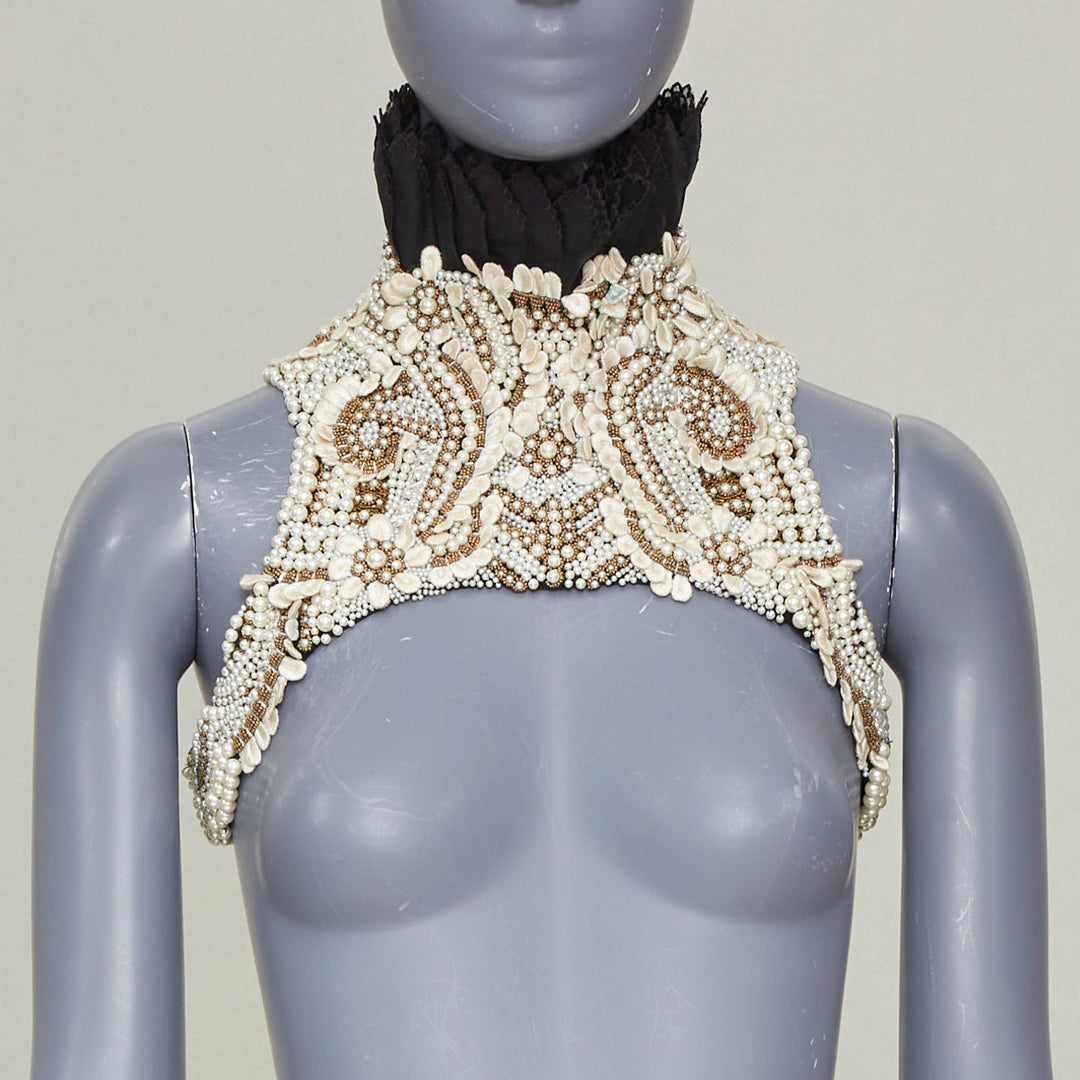 rare ALEXANDER MCQUEEN 2013 Runway pearl bead embroidery halter neckpiece IT40 S