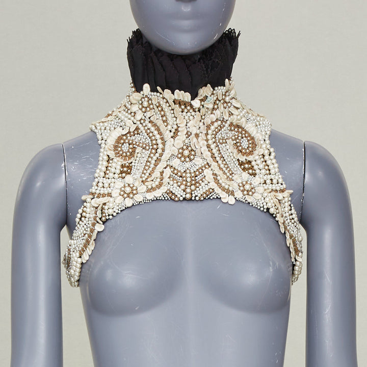 rare ALEXANDER MCQUEEN 2013 Runway pearl bead embroidery halter neckpiece IT40 S