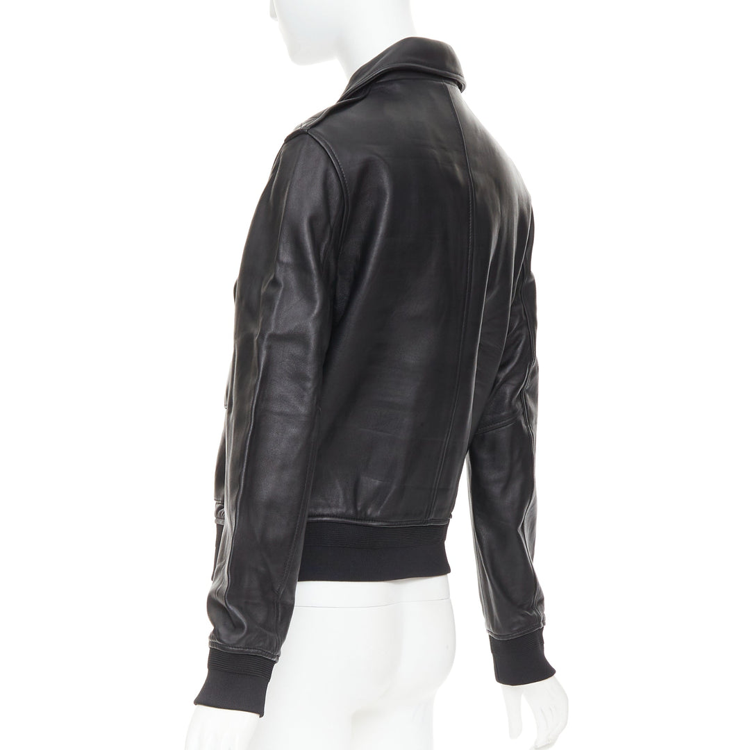 SAINT LAURENT 2020 black sheepskin leather pocketed flight jacket L
