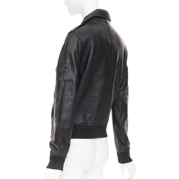 SAINT LAURENT 2020 black sheepskin leather pocketed flight jacket L