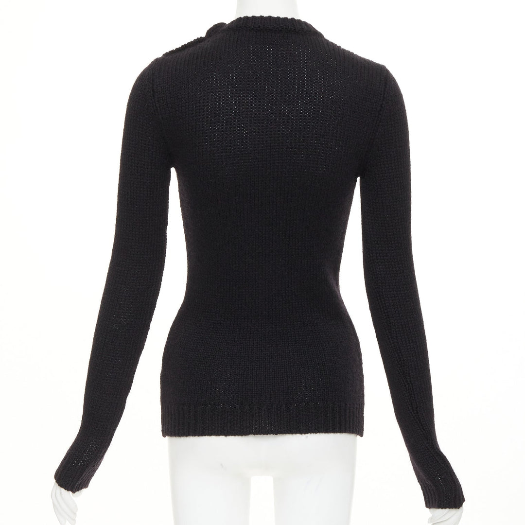 BALMAIN black mohair blend gold lion button crewneck long sleeve sweater FR34 XS