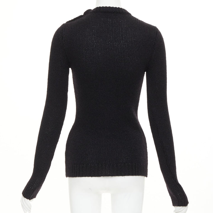 BALMAIN black mohair blend gold lion button crewneck long sleeve sweater FR34 XS