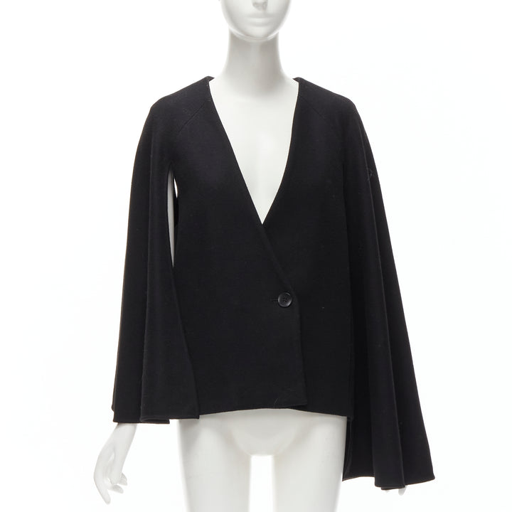 TIBI black virgin wool blend asymmetric cape sleeve button blazer jacket S