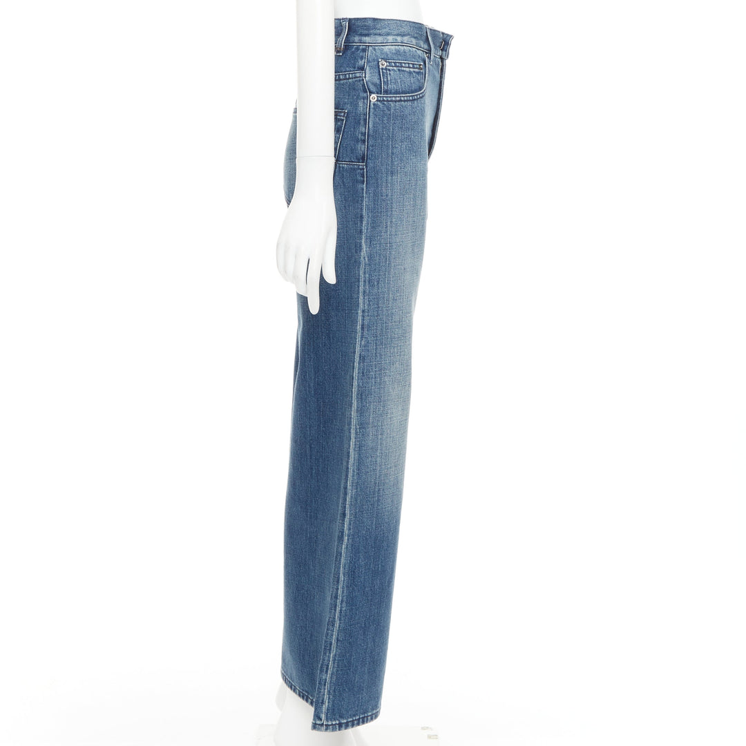 CHRISTIAN DIOR dark blue washed darted pockets wide cropped jeans FR36 S
