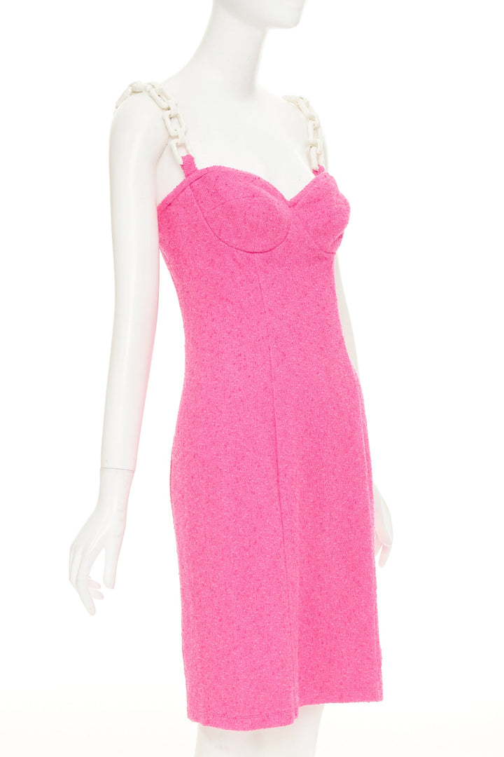 MOSCHINO Cheap and Chic Chunky Chain barbie pink boucle dress IT44 L