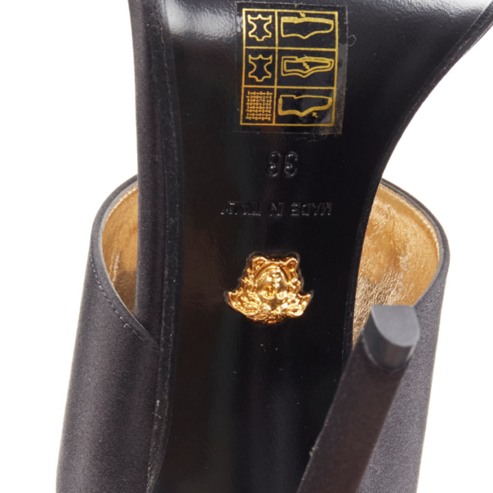 VERSACE 2018 Tribute Byzantine Cross Jewel crystal black satin sandals EU38