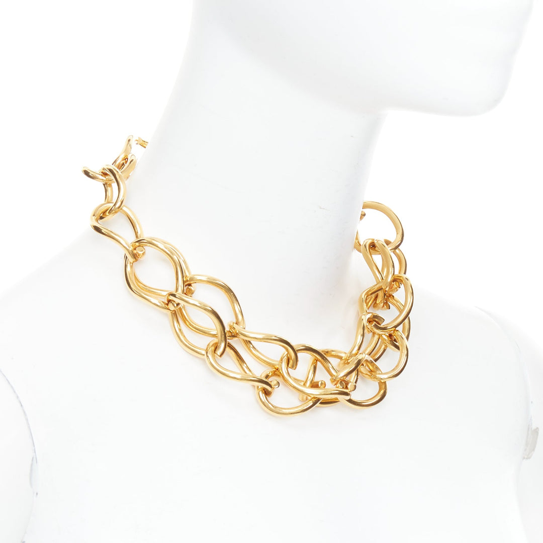 rare OLD CELINE Phoebe Philo gold double chain choker short necklace