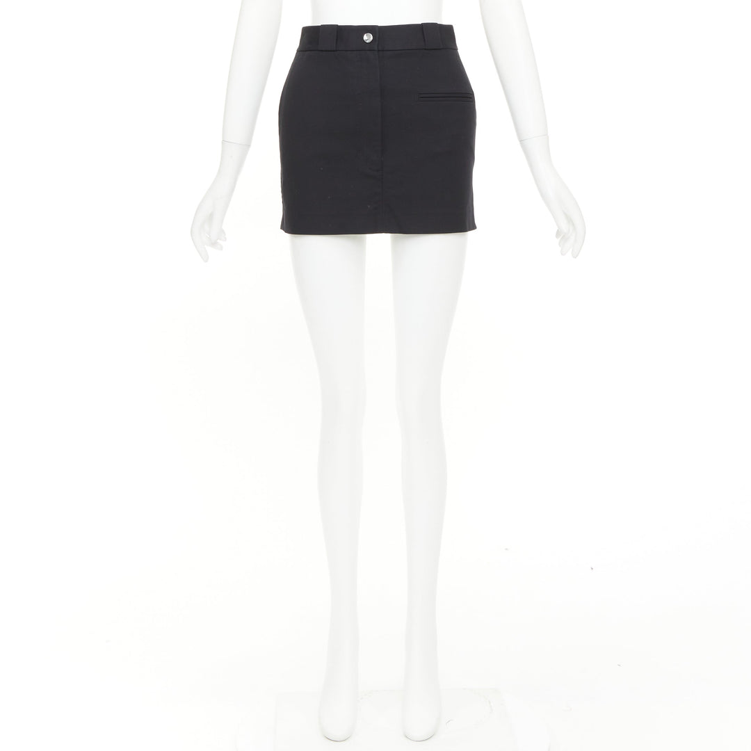 HELMUT LANG black woven cotton tailored front welt pocket utility skirt US0 XS