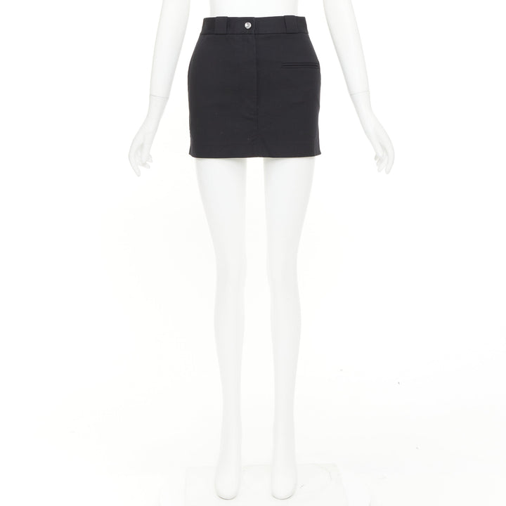 HELMUT LANG black woven cotton tailored front welt pocket utility skirt US0 XS