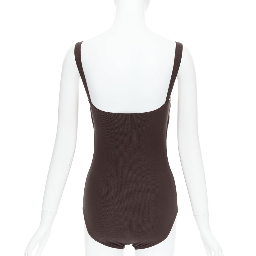 HERMES VINTAGE Martin Margiela brown twill jersey one piece bodysuit FR40 L