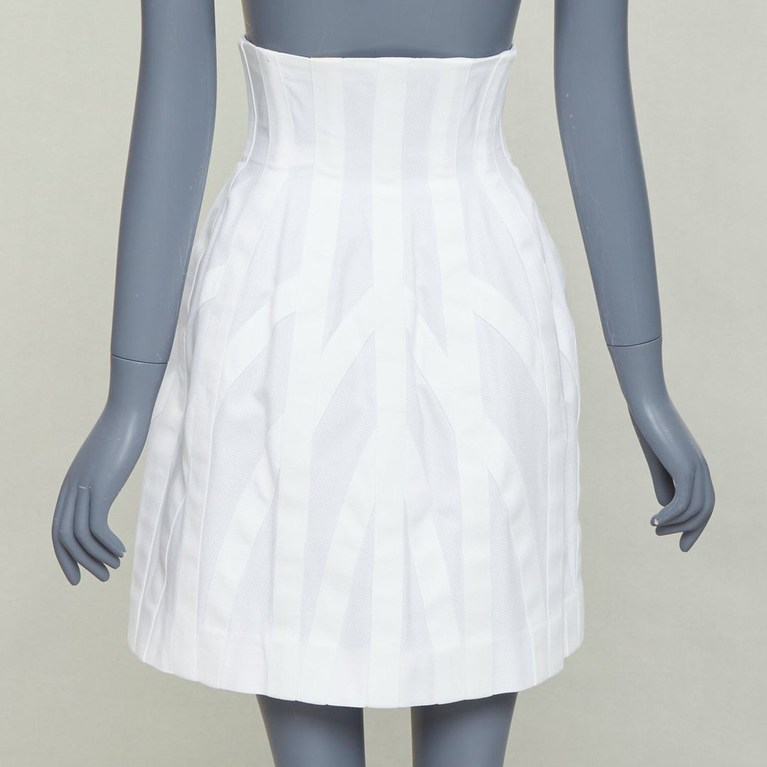 ALAIA ivory 100% cotton boned corseted high waist flare skirt FR38 M