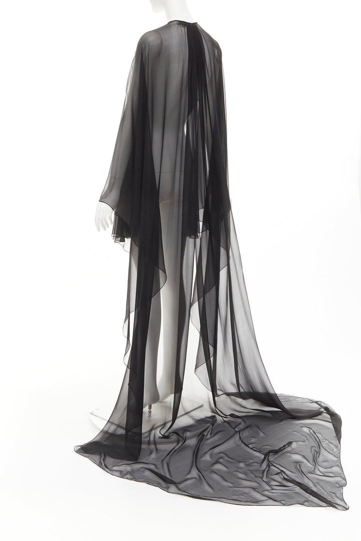 ALEXANDRE VAUTHIER COUTURE black sheer flowey cape sleeve asymmetric cape kaftan