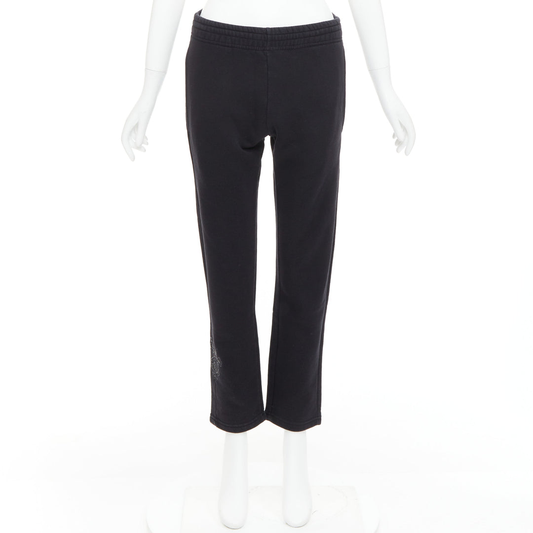 A&G JAPAN black cotton logo print silver Dagger zip sweat pants XS
