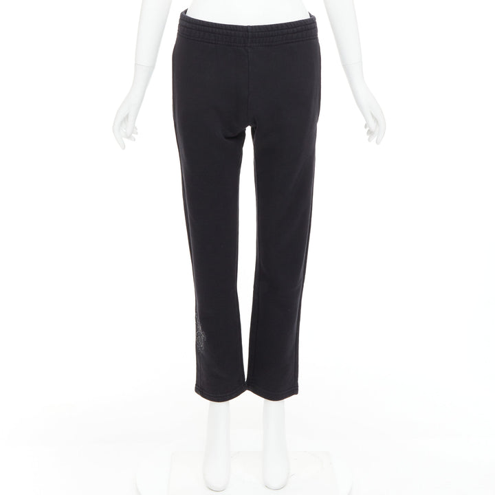 A&G JAPAN black cotton logo print silver Dagger zip sweat pants XS