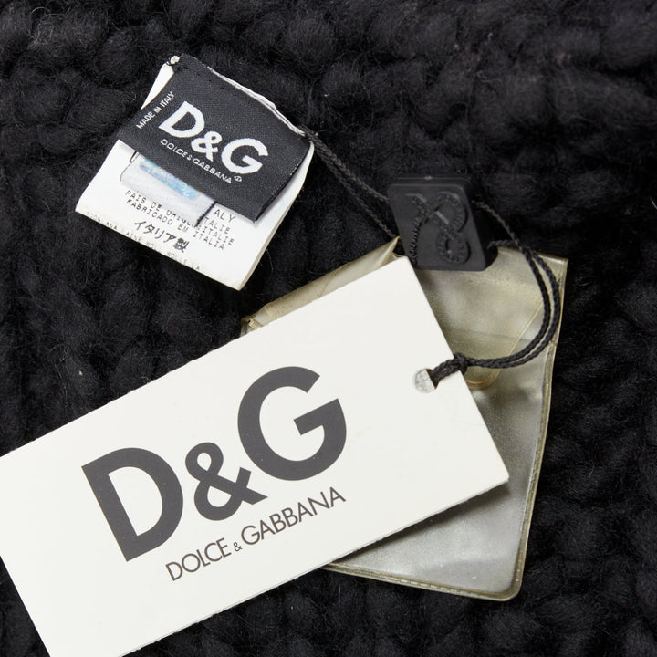 DOLCE GABBANA D&G Vintage black wool chunky cable knit cardigan S