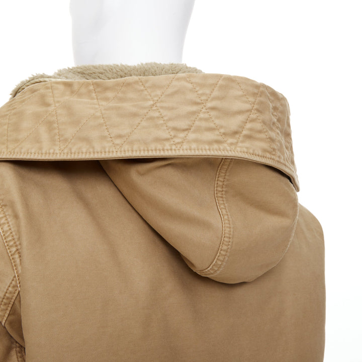 PRADA 2023 Runway shearling trim canvas hooded cropped bomber jacket IT48 M