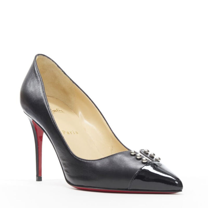 CHRSTIAN LOUBOUTIN Predupump 85 black leather PVC stud toe cap pump EU39.5