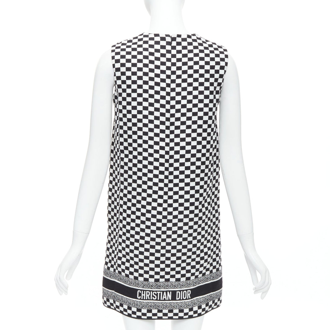 CHRISTIAN DIOR 2018 black white checkered logo mini shift dress FR34 XS