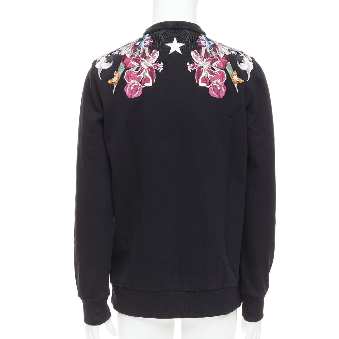 GIVENCHY black Bird of Paradise tropical embroidery cotton sweatshirt S