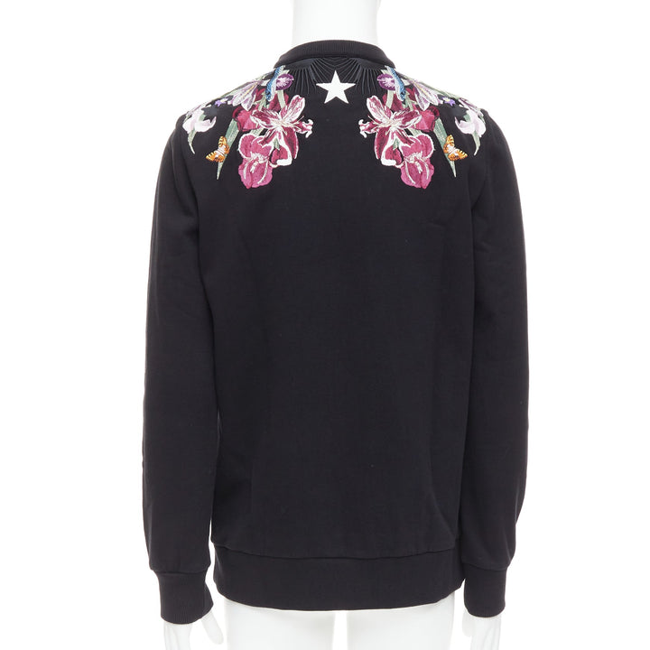 GIVENCHY black Bird of Paradise tropical embroidery cotton sweatshirt S