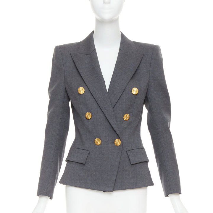 ALEXANDRE VAUTHIER grey wool gold sunburst buttons double breasted blazer jacket