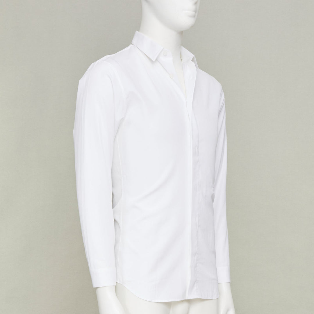 DIOR HOMME white solid cotton bee embroidered logo button down shirt EU37 XS
