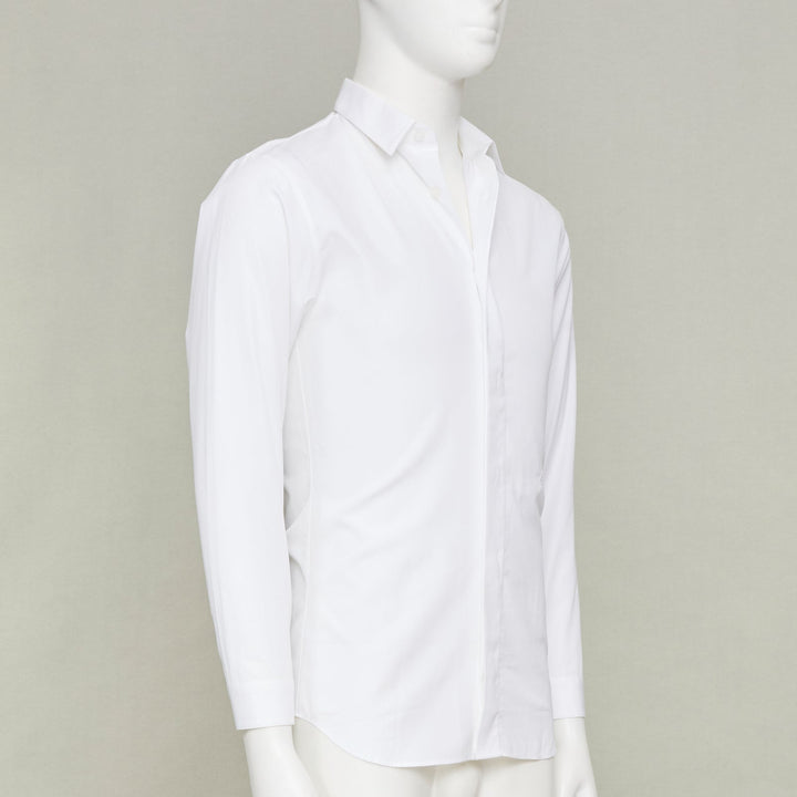 DIOR HOMME white solid cotton bee embroidered logo button down shirt EU37 XS