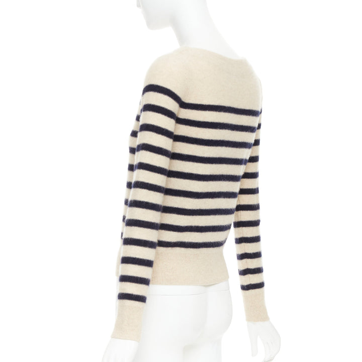 VINCE 100% cashmere Breton nautical striped long sleeve boat neck sweater XXS
