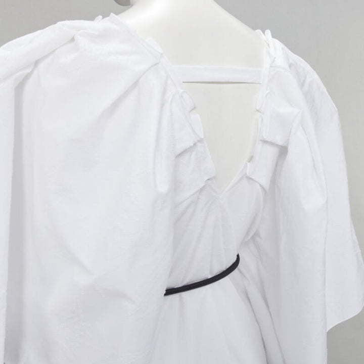 ROLAND MOURET 2021 Lange white needlepoint poplin leather cord belt dress XS