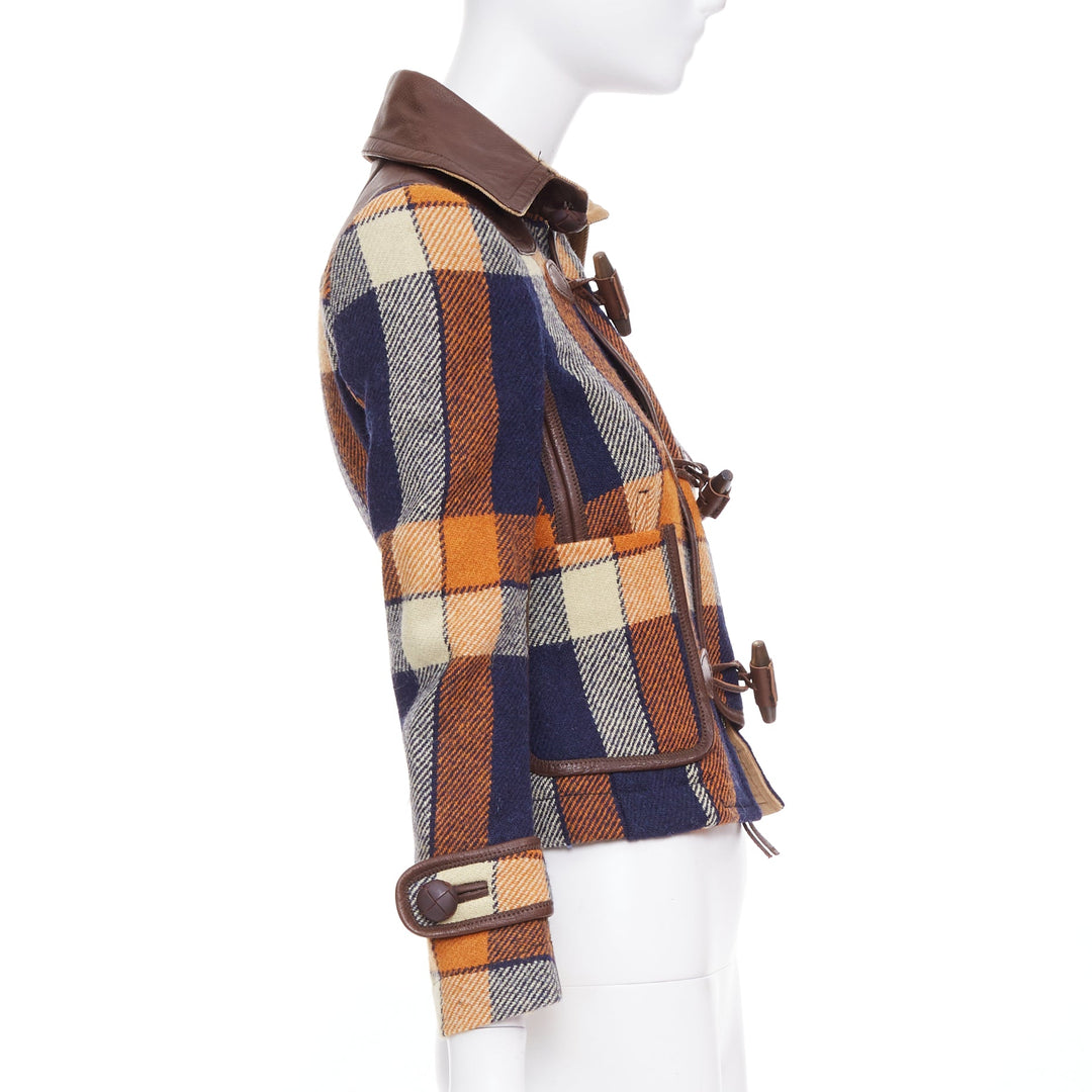 DSQUARED2 2004 Runway brown navy plaid duffle Montgomery cropped jacket IT40 S