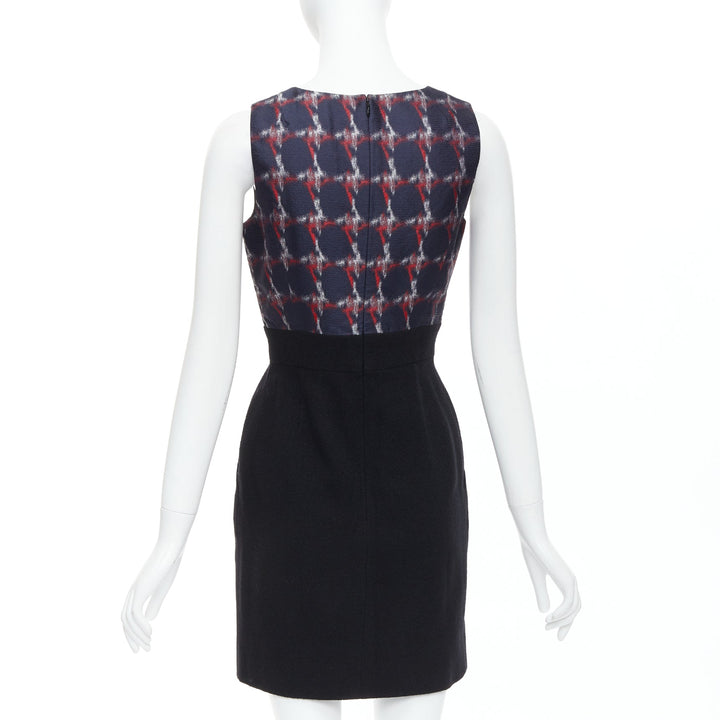 CHANEL 08A Paris-Venice navy red houndstooth print wool silk shift dress