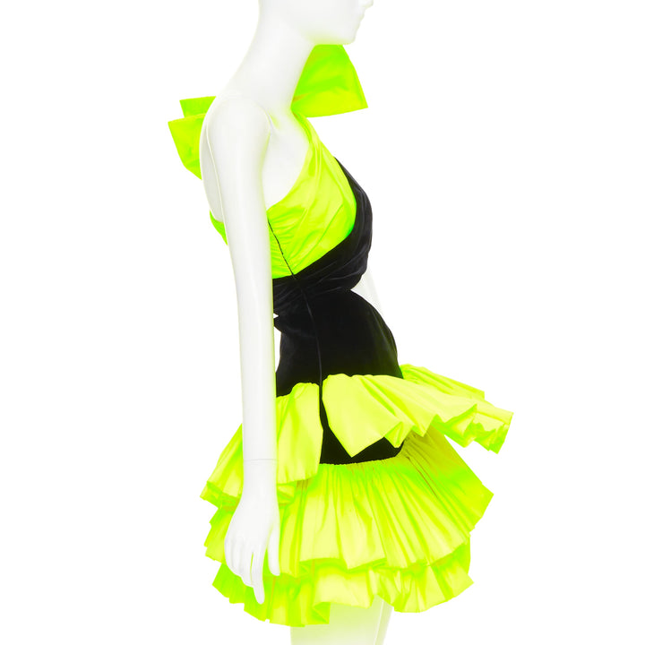 rare ALEXANDRE VAUTHIER SS2023 Runway neon yellow black velvet cut out dress