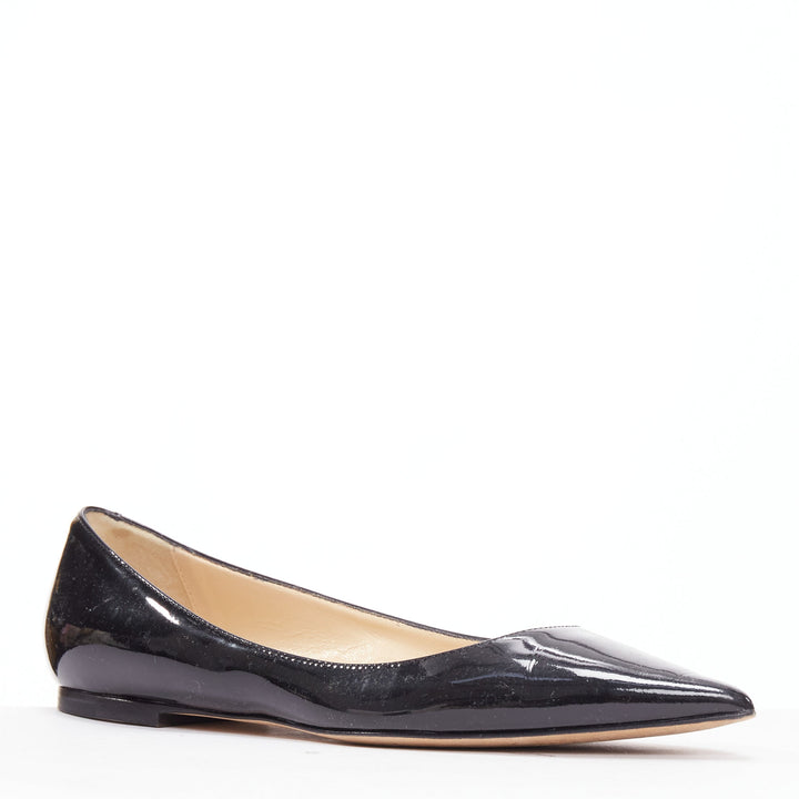 JIMMY CHOO black patent leather pointed toes flat shoes EU37