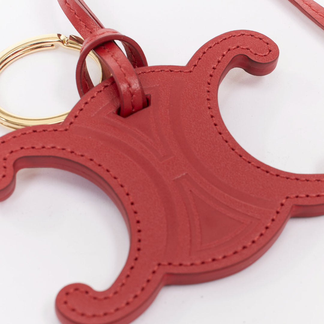 CELINE red smooth calfskin Triomphe gold hardware keyring bag charm
