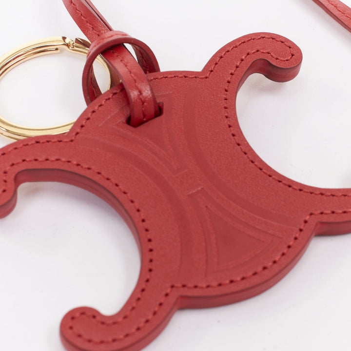 CELINE red smooth calfskin Triomphe gold hardware keyring bag charm