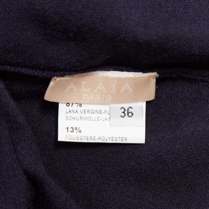 ALAIA navy virgin wool blend v-neck bodysuit sweater leotard top FR36 S