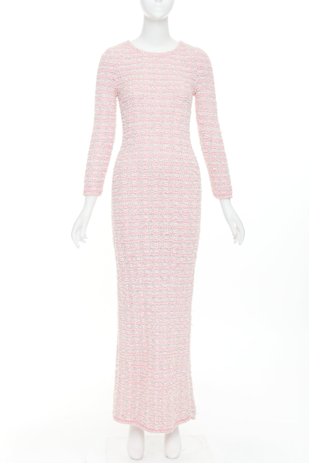 BALENCIAGA 2022 light pink stretch cotton tweed back to front midi dress XS