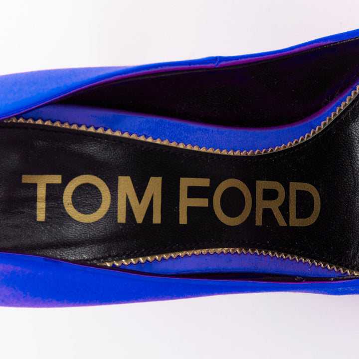 TOM FORD cobalt blue satin pointy front stiletto heeled pumps EU36.5