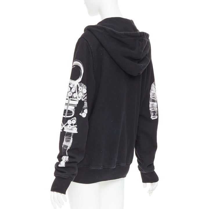 rare CHANEL 2017 Astronaut print sleeve black cotton zip up hoodie FR46 2XL