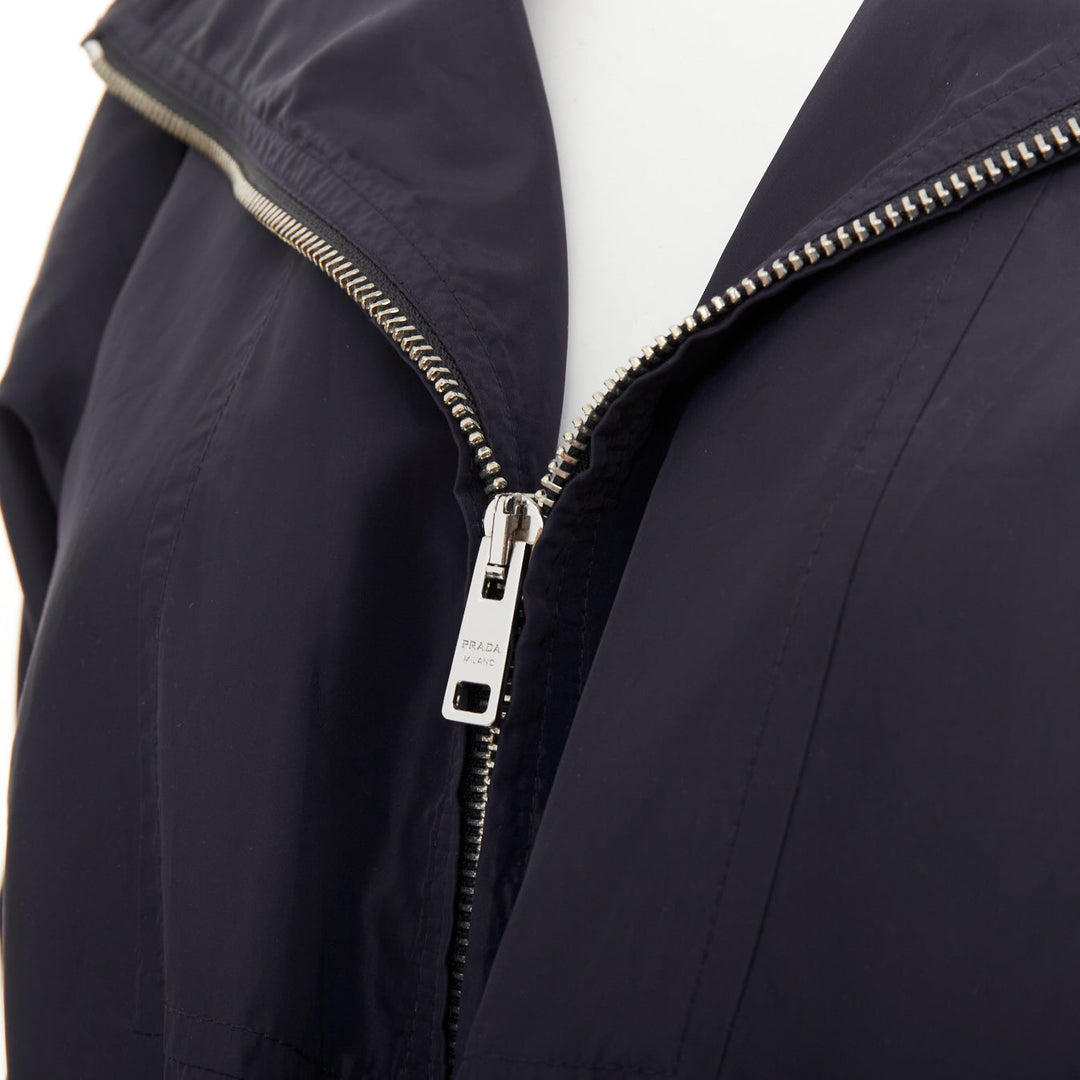 PRADA 2021 Re Nylon navy drawstring hooded zip up utility jacket IT40 S