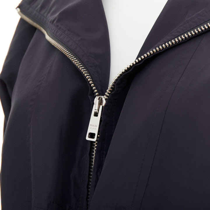 PRADA 2021 Re Nylon navy drawstring hooded zip up utility jacket IT40 S