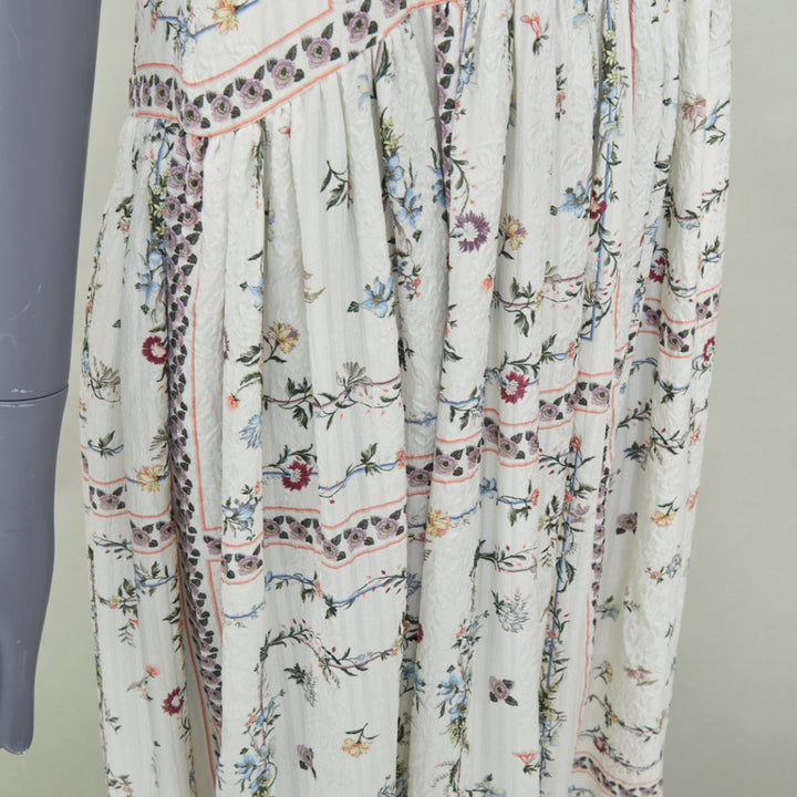 VILSHENKO 2019 white multi floral panel embroidery silk linen maxi dress UK8 S