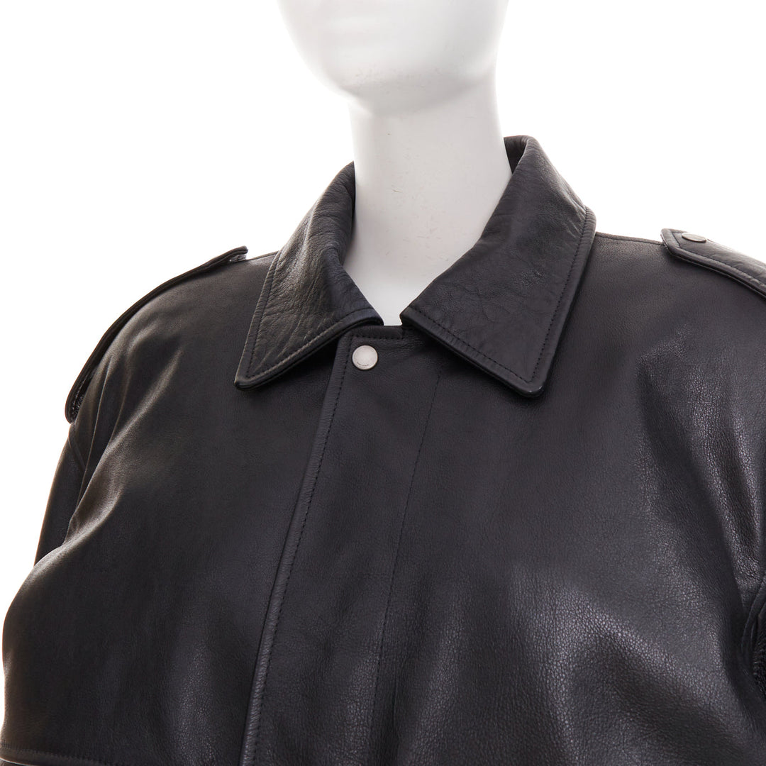 rare SAINT LAURENT 2023 Runway black cow oversized aviator bomber jacket FR38 M