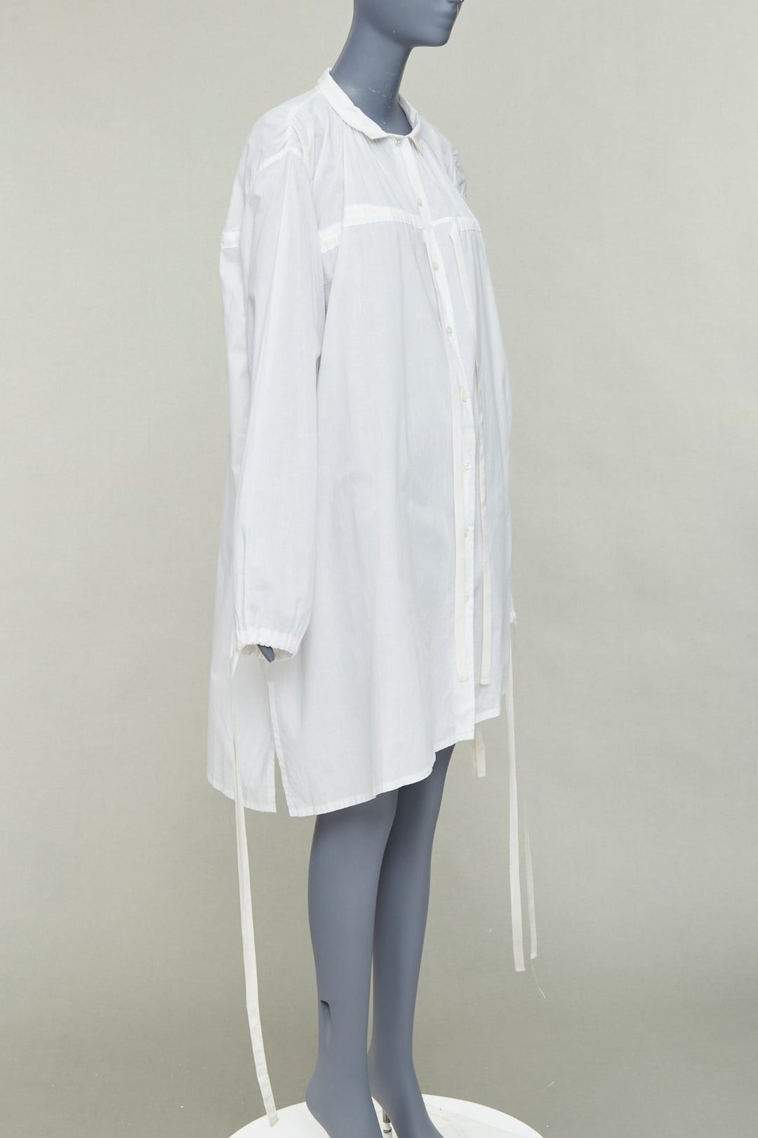 ANN DEMEULEMEESTER white cotton drawstrings ribbon ties sack shirt dress FR36 S