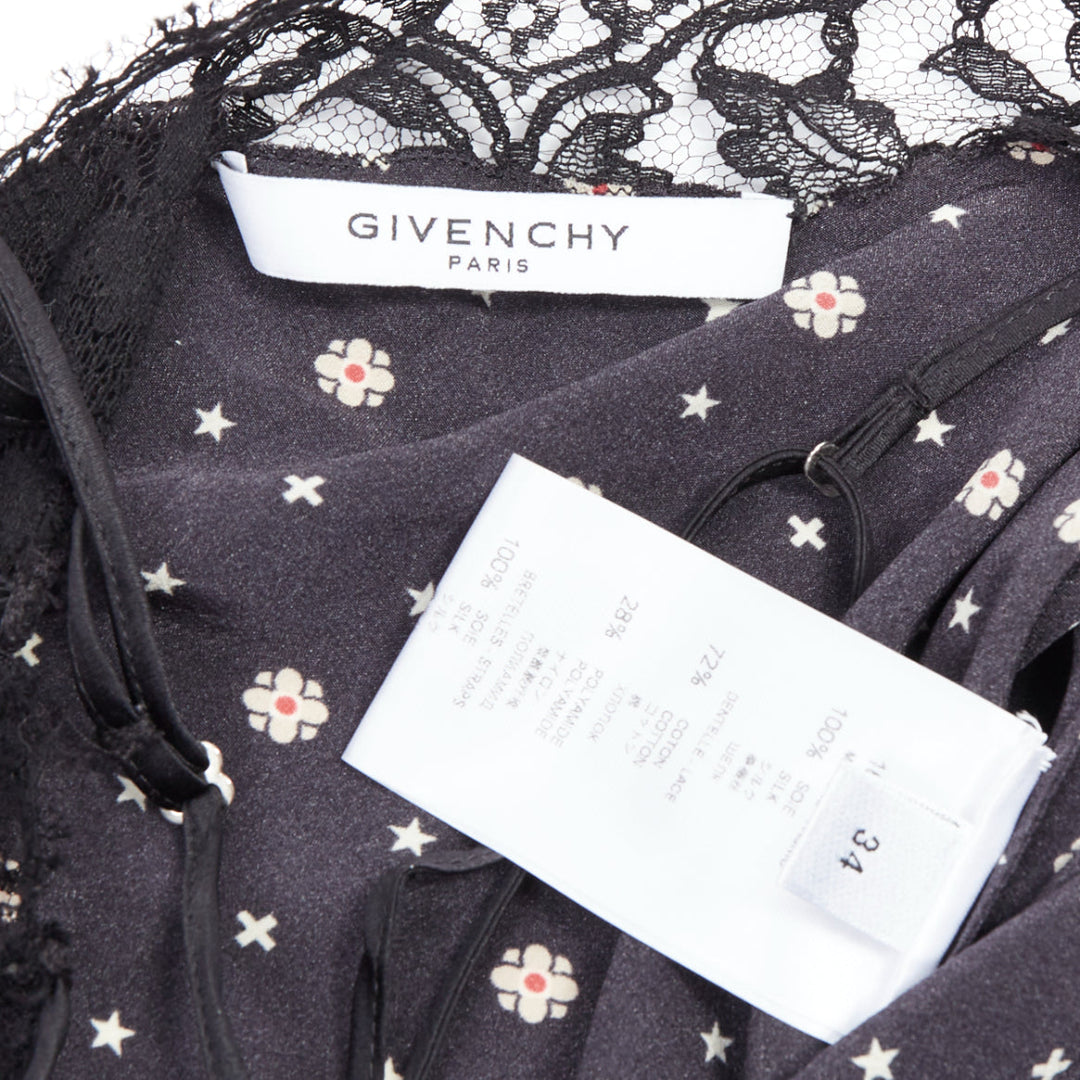 GIVENCHY black 100% silk floral cotton blend lace trim camisole FR34 XS