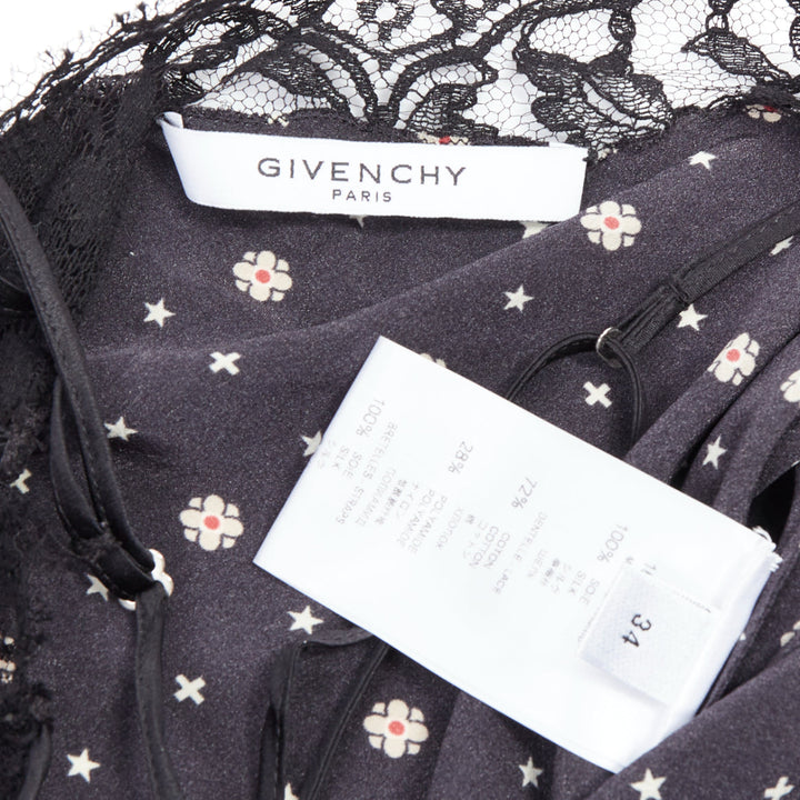 GIVENCHY black 100% silk floral cotton blend lace trim camisole FR34 XS