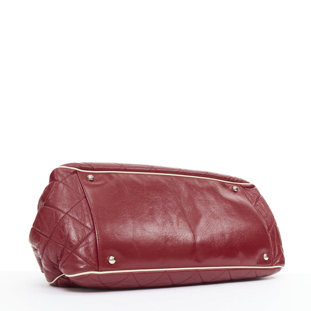 CHANEL East West Accordion Flap red Bordeaux silver chain flap bag