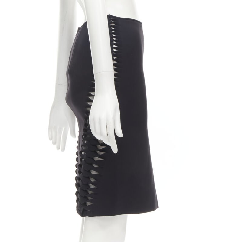 DION LEE black cut out braid knot detail pencil skirt AUS8 US4 S