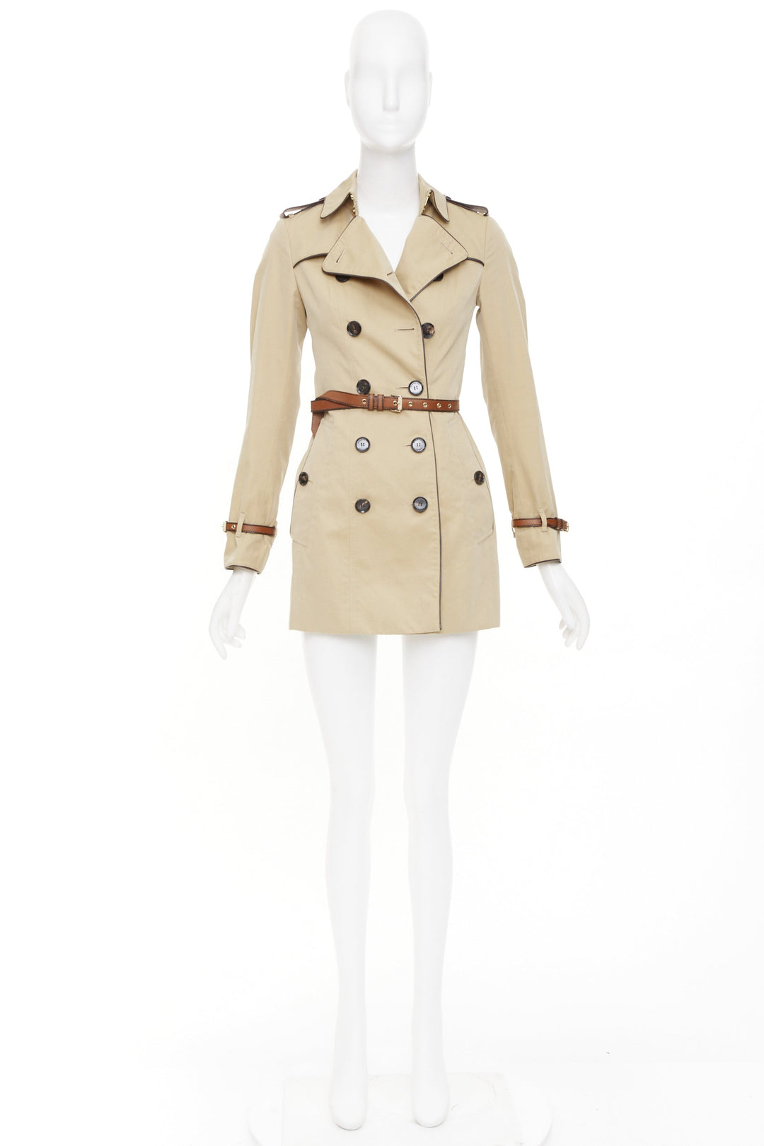 BURBERRY 2012 leather piped double breasted belted short trench coat IT36 XXS